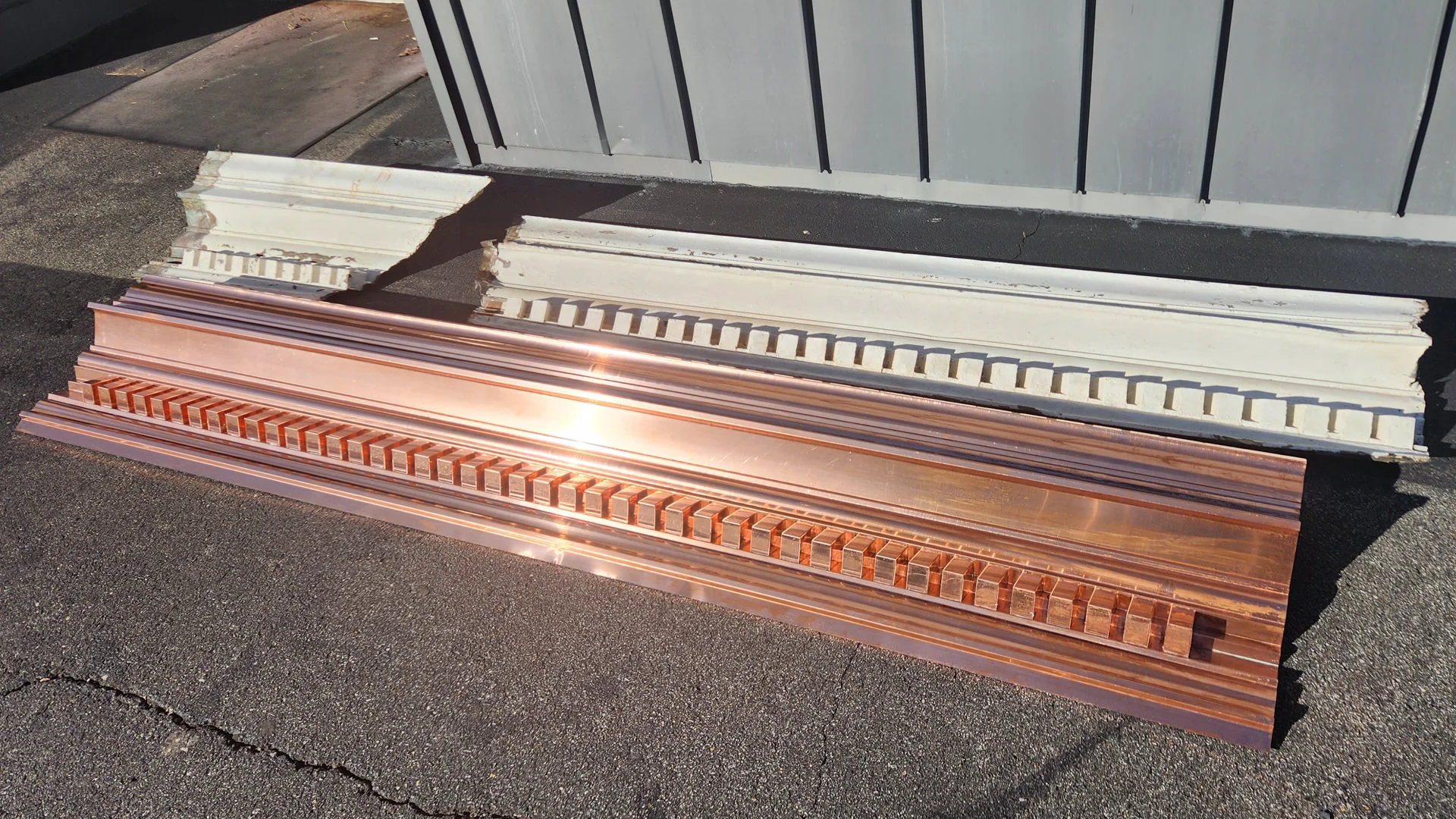 Copper cornice with dentil remake